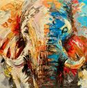 Schilderijen: Afrika, Portret of a male elephant, 80x80 cm, olieverf op linnen, € 2200,-