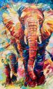 Schilderijen: Afrika, Walking elephant with her baby, 150x90 cm, olieverf op linnen, € 3600,-