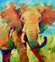 Schilderijen: Verkocht werk, Joyfull elephant, 100x90 cm, olieverf op linnen