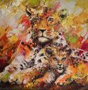 Gemälden: Verkauft, Leopard mit Jung, Öl auf Leinwand, 70x70 cm