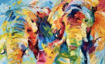 Paintings: Sold work, Two African elephants, oil on canvas, 80x130 cm