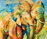 Paintings: Sold work, Two peaceful elephants, oil on canvas, 100x120 cm